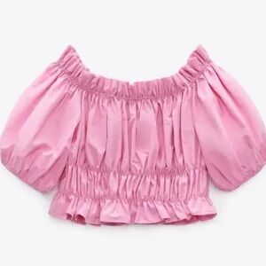 Zara Pink Poplin Crop Top